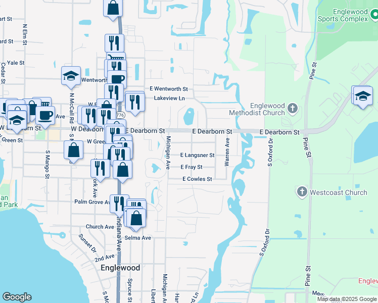 map of restaurants, bars, coffee shops, grocery stores, and more near 50 Sylvania Avenue in Englewood