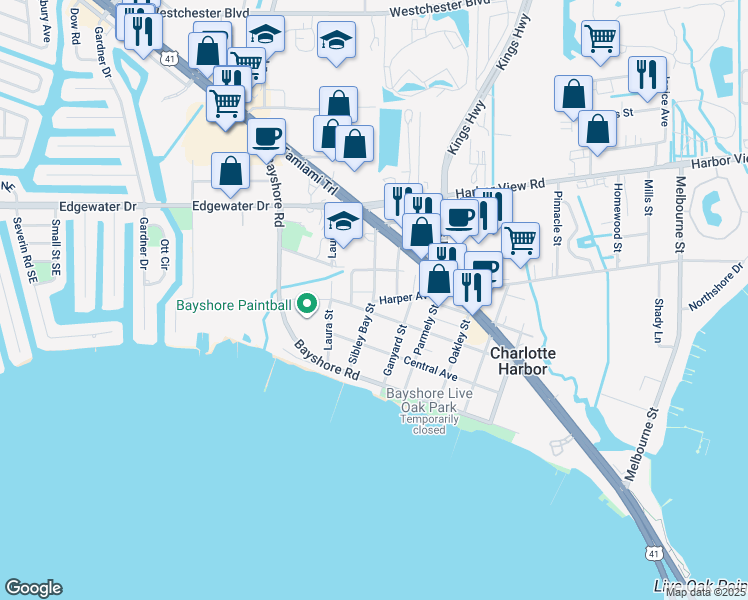 map of restaurants, bars, coffee shops, grocery stores, and more near 4377 Sibley Bay Street in Port Charlotte