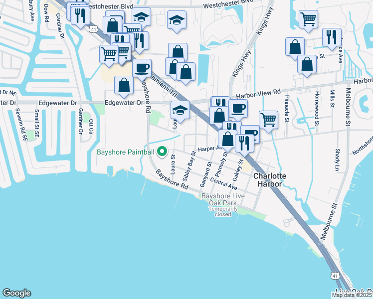 map of restaurants, bars, coffee shops, grocery stores, and more near 4377 Sibley Bay Street in Port Charlotte