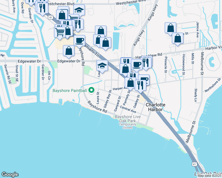 map of restaurants, bars, coffee shops, grocery stores, and more near 4387 Sibley Bay Street in Punta Gorda