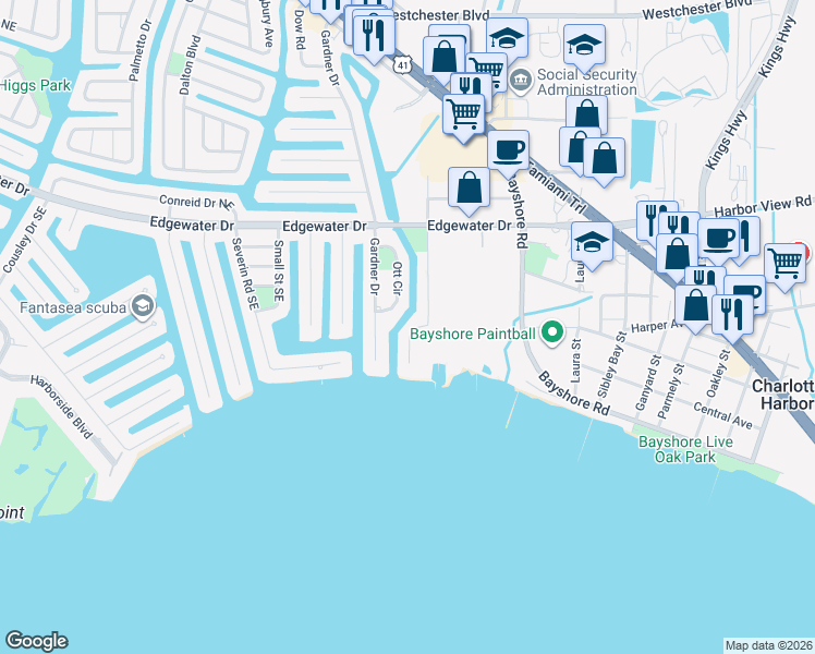 map of restaurants, bars, coffee shops, grocery stores, and more near 4403 Crews Court in Port Charlotte