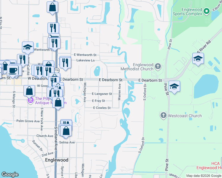 map of restaurants, bars, coffee shops, grocery stores, and more near 327 East Green Street in Englewood