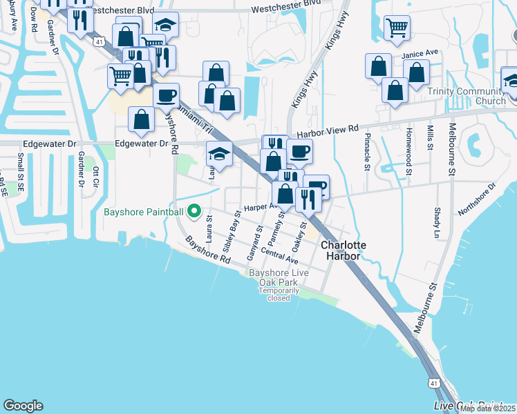 map of restaurants, bars, coffee shops, grocery stores, and more near 4391 Guard Street in Port Charlotte