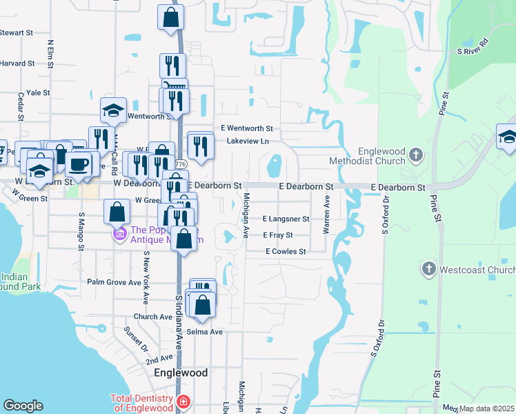 map of restaurants, bars, coffee shops, grocery stores, and more near 235 East Green Street in Englewood