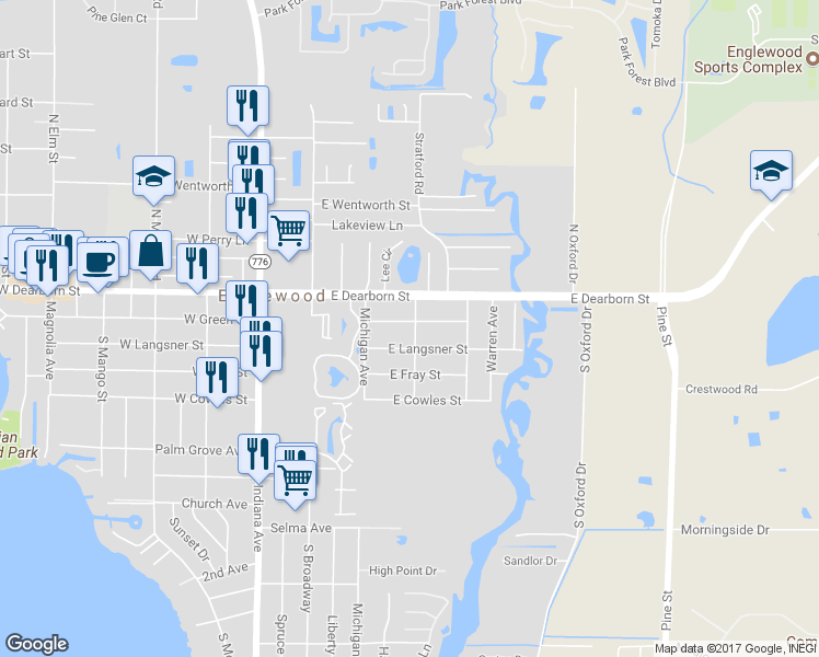 map of restaurants, bars, coffee shops, grocery stores, and more near 50 Sylvania Avenue in Englewood