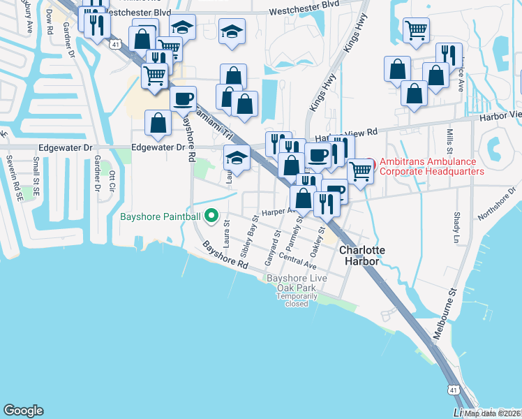 map of restaurants, bars, coffee shops, grocery stores, and more near 4391 Guard Street in Port Charlotte