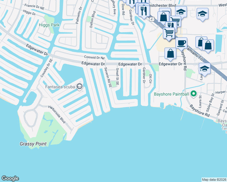 map of restaurants, bars, coffee shops, grocery stores, and more near 217 Severin Road Southeast in Port Charlotte