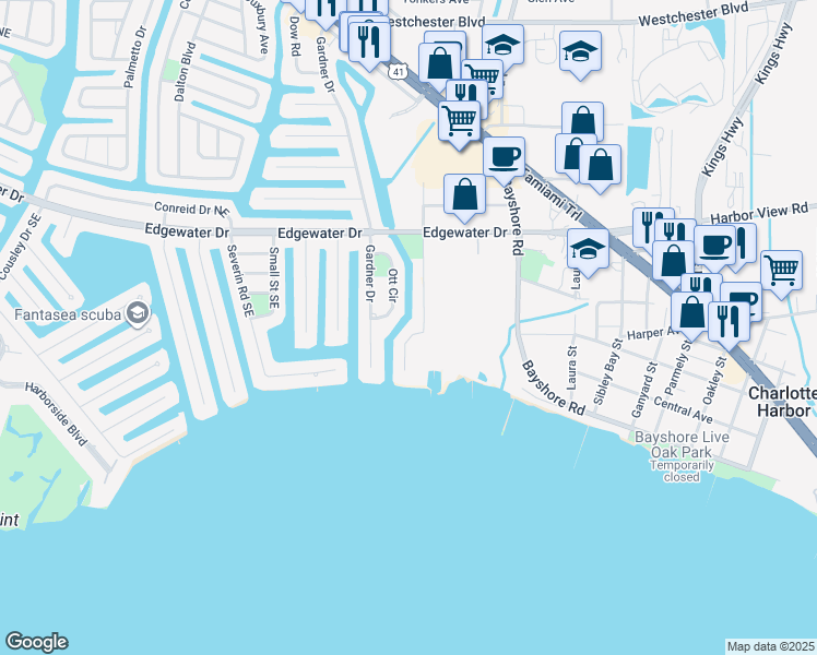 map of restaurants, bars, coffee shops, grocery stores, and more near 4403 Crews Court in Port Charlotte