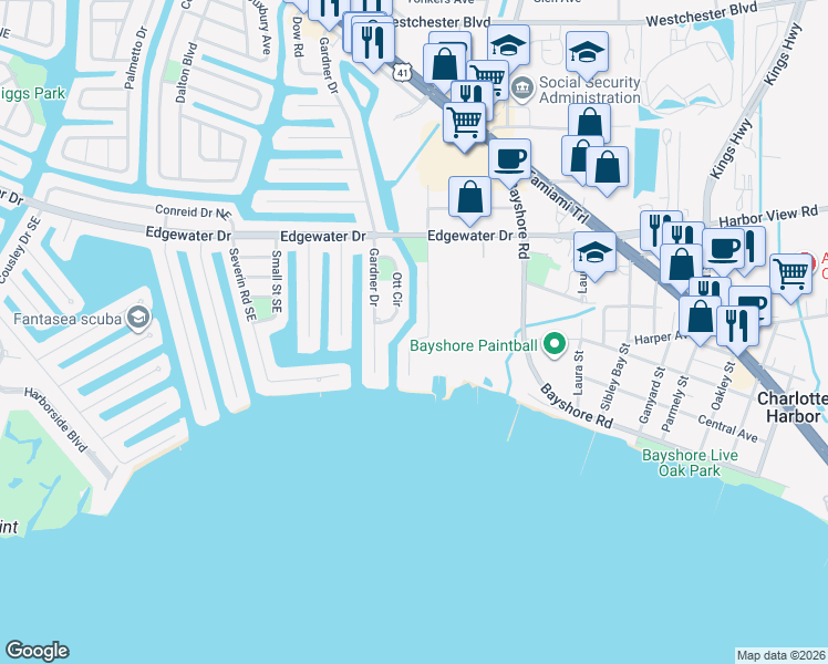 map of restaurants, bars, coffee shops, grocery stores, and more near 4403 Crews Court in Port Charlotte