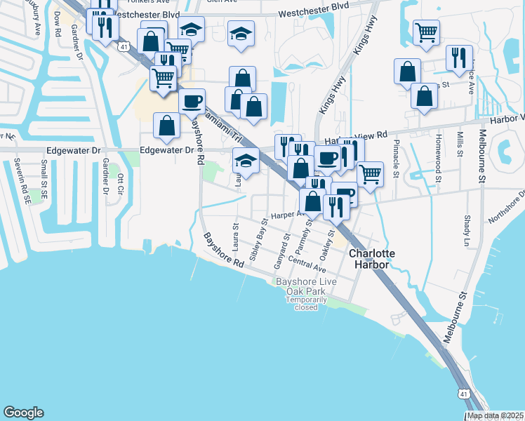 map of restaurants, bars, coffee shops, grocery stores, and more near 4377 Sibley Bay Street in Port Charlotte