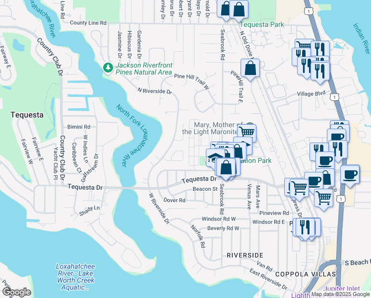 map of restaurants, bars, coffee shops, grocery stores, and more near 4416 Nicole Circle in Jupiter