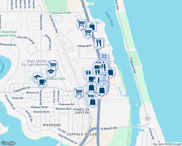 map of restaurants, bars, coffee shops, grocery stores, and more near 81 Laurel Oaks Circle in Jupiter