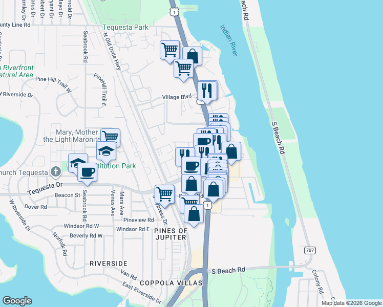 map of restaurants, bars, coffee shops, grocery stores, and more near 81 Laurel Oaks Circle in Jupiter