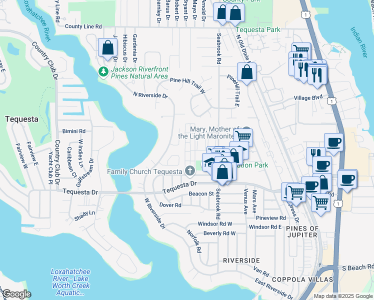 map of restaurants, bars, coffee shops, grocery stores, and more near 6 Garden Street in Jupiter