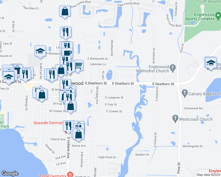 map of restaurants, bars, coffee shops, grocery stores, and more near 36 Sylvania Avenue in Englewood