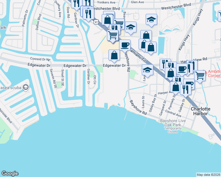 map of restaurants, bars, coffee shops, grocery stores, and more near 4399 Willow Street in Port Charlotte