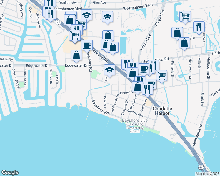 map of restaurants, bars, coffee shops, grocery stores, and more near 4377 Sibley Bay Street in Port Charlotte