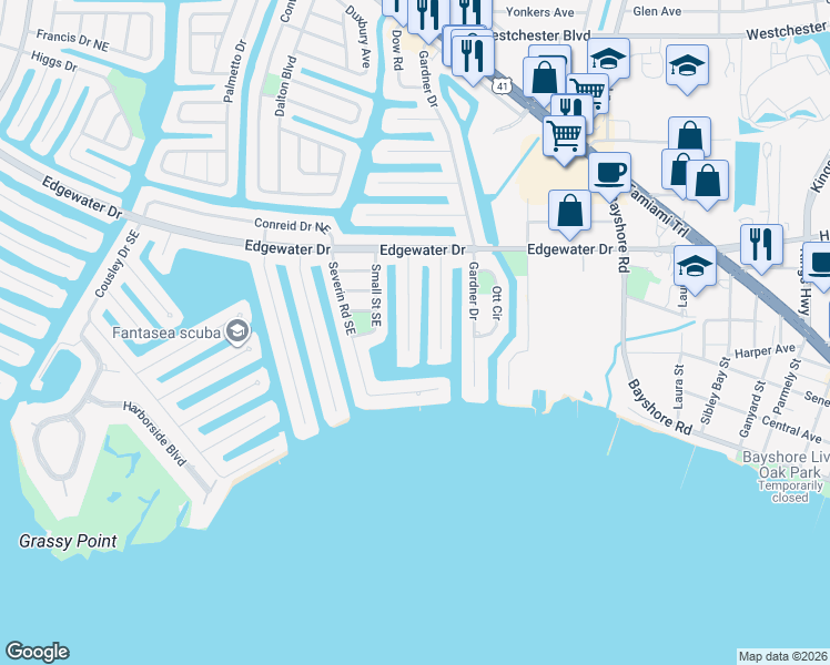 map of restaurants, bars, coffee shops, grocery stores, and more near 180 Baldwin Court Southeast in Port Charlotte