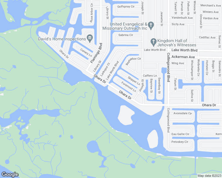 map of restaurants, bars, coffee shops, grocery stores, and more near 17279 Ohara Drive in Port Charlotte