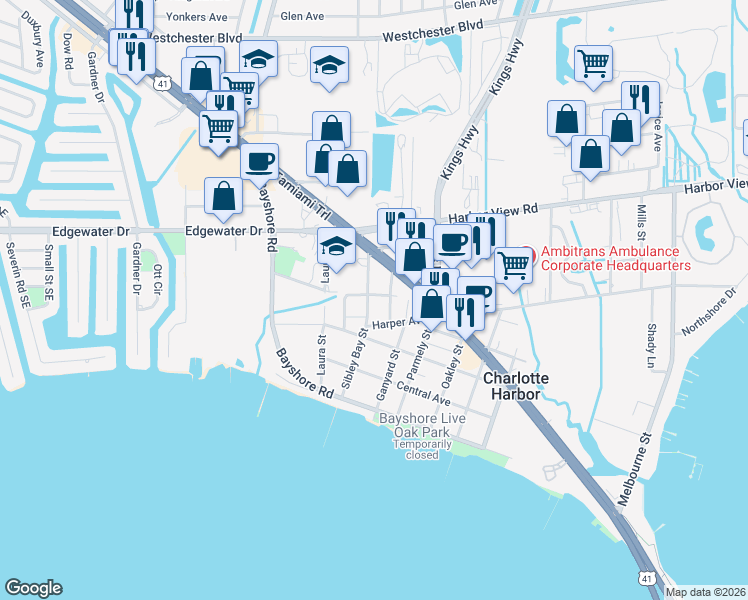 map of restaurants, bars, coffee shops, grocery stores, and more near 4391 Guard Street in Port Charlotte