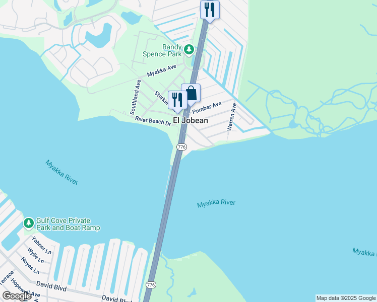 map of restaurants, bars, coffee shops, grocery stores, and more near 14459 River Beach Drive in Port Charlotte