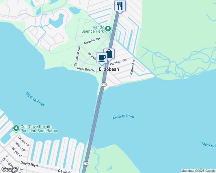 map of restaurants, bars, coffee shops, grocery stores, and more near 14459 River Beach Drive in Port Charlotte