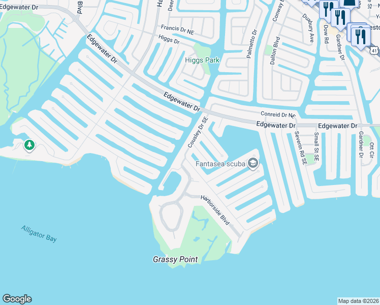 map of restaurants, bars, coffee shops, grocery stores, and more near 129 Cousley Drive Southeast in Port Charlotte