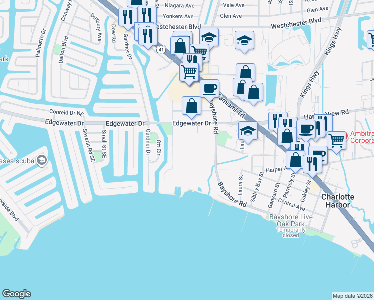 map of restaurants, bars, coffee shops, grocery stores, and more near 4331 Willow Street in Port Charlotte
