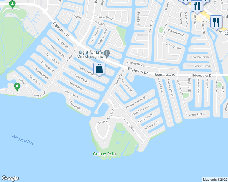 map of restaurants, bars, coffee shops, grocery stores, and more near 128 Cousley Drive Southeast in Port Charlotte