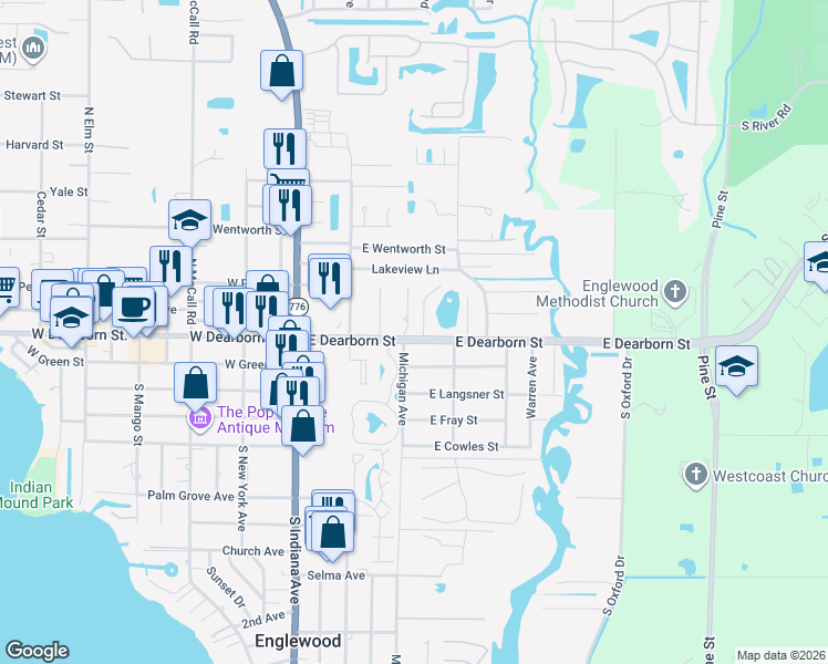 map of restaurants, bars, coffee shops, grocery stores, and more near 1 Harwich Circle in Englewood