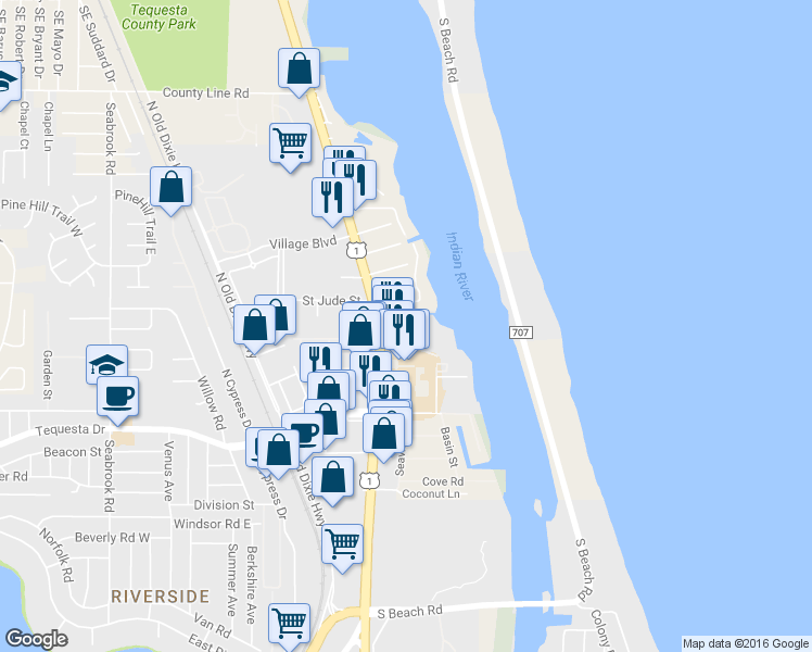 map of restaurants, bars, coffee shops, grocery stores, and more near 200 Intracoastal Circle in Tequesta