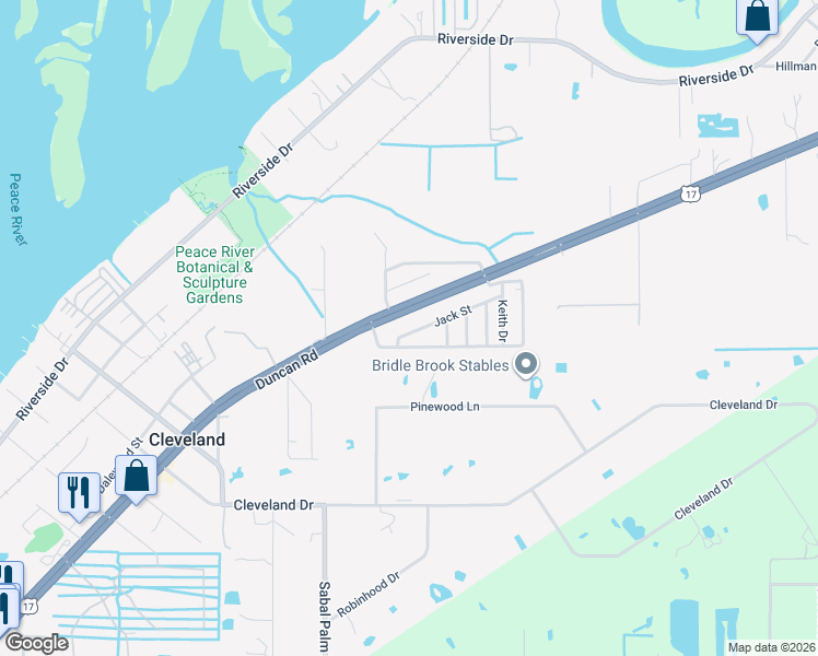 map of restaurants, bars, coffee shops, grocery stores, and more near 6526 Jack Street in Punta Gorda