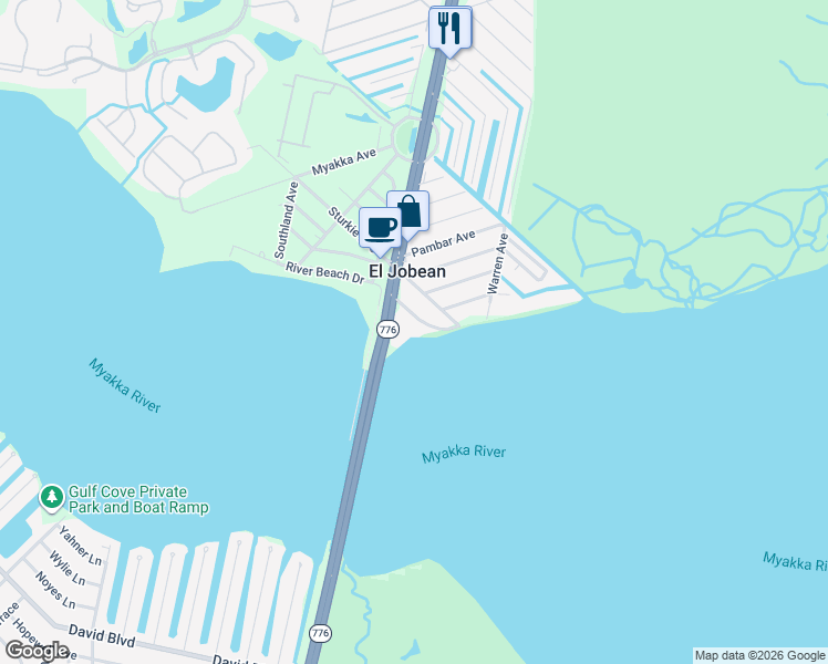 map of restaurants, bars, coffee shops, grocery stores, and more near 14459 River Beach Drive in Port Charlotte