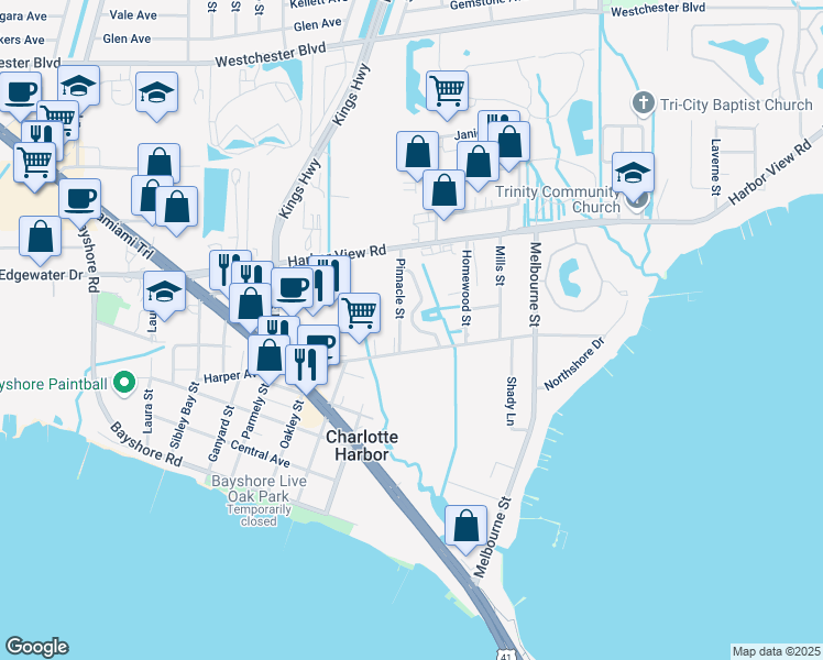 map of restaurants, bars, coffee shops, grocery stores, and more near 4375 Eaglet Road in Port Charlotte