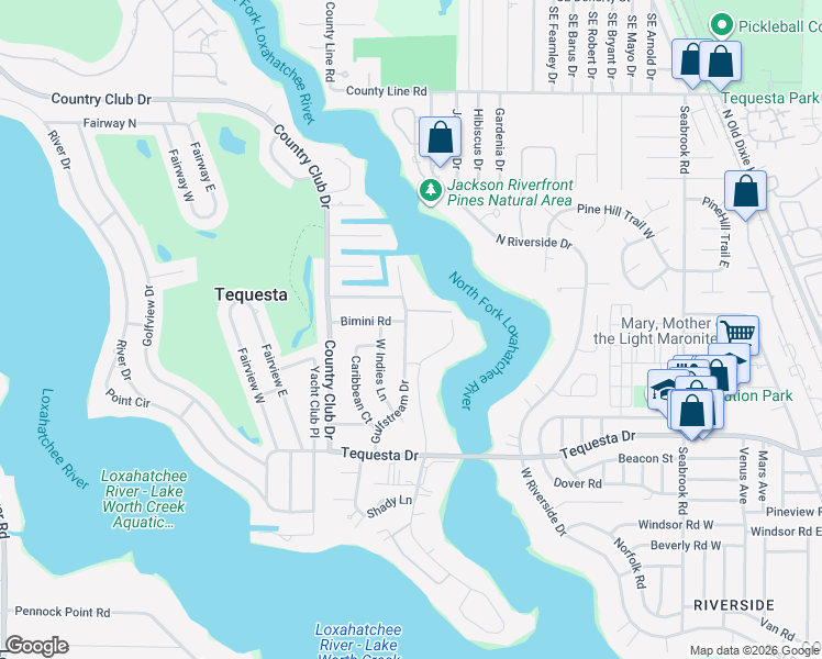 map of restaurants, bars, coffee shops, grocery stores, and more near 19444 Gulfstream Drive in Jupiter