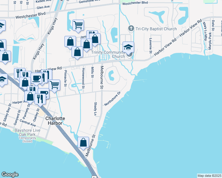 map of restaurants, bars, coffee shops, grocery stores, and more near 23476 Harper Avenue in Port Charlotte