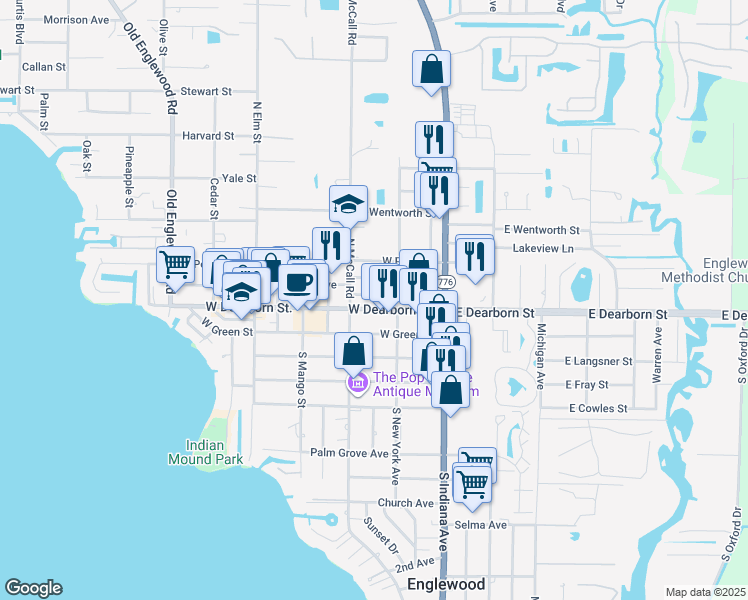 map of restaurants, bars, coffee shops, grocery stores, and more near 150 West Dearborn Street in Englewood