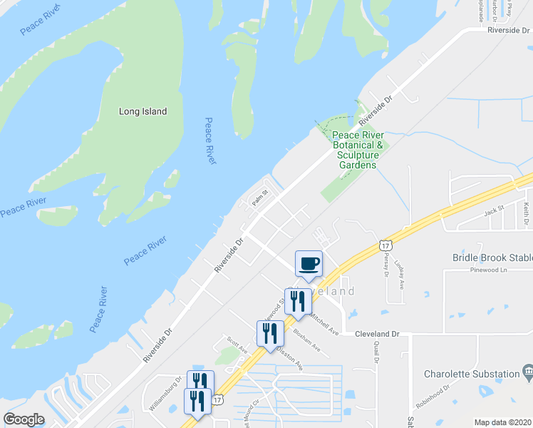map of restaurants, bars, coffee shops, grocery stores, and more near 5405 Riverside Drive in Punta Gorda