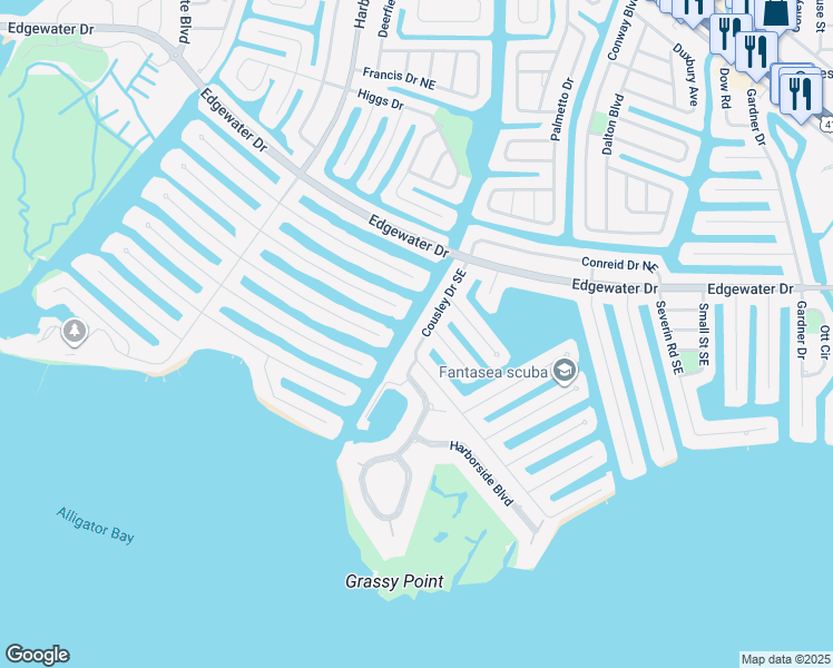 map of restaurants, bars, coffee shops, grocery stores, and more near 128 Cousley Drive Southeast in Port Charlotte