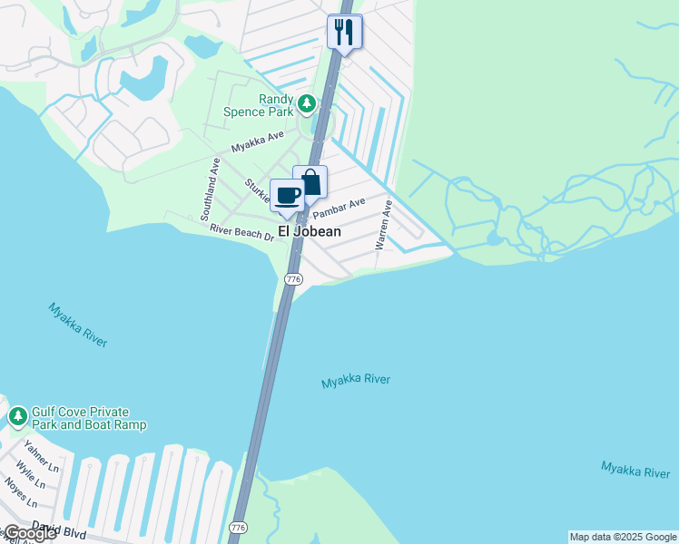 map of restaurants, bars, coffee shops, grocery stores, and more near 14502 River Beach Drive in Port Charlotte