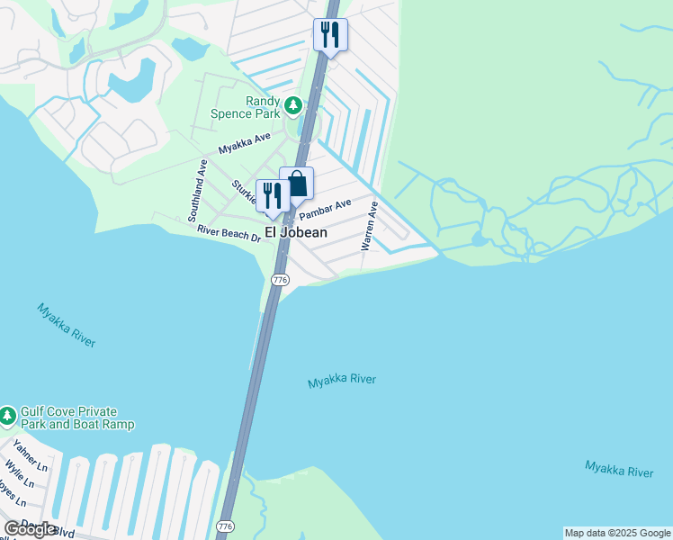 map of restaurants, bars, coffee shops, grocery stores, and more near 14502 River Beach Drive in Port Charlotte