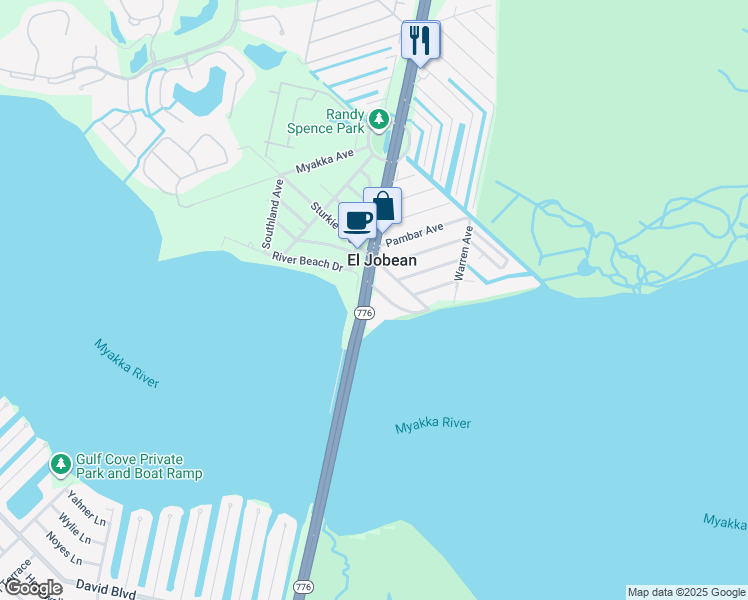 map of restaurants, bars, coffee shops, grocery stores, and more near 14459 River Beach Drive in Port Charlotte