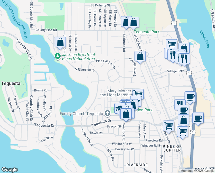 map of restaurants, bars, coffee shops, grocery stores, and more near 10 Garden Street in Jupiter