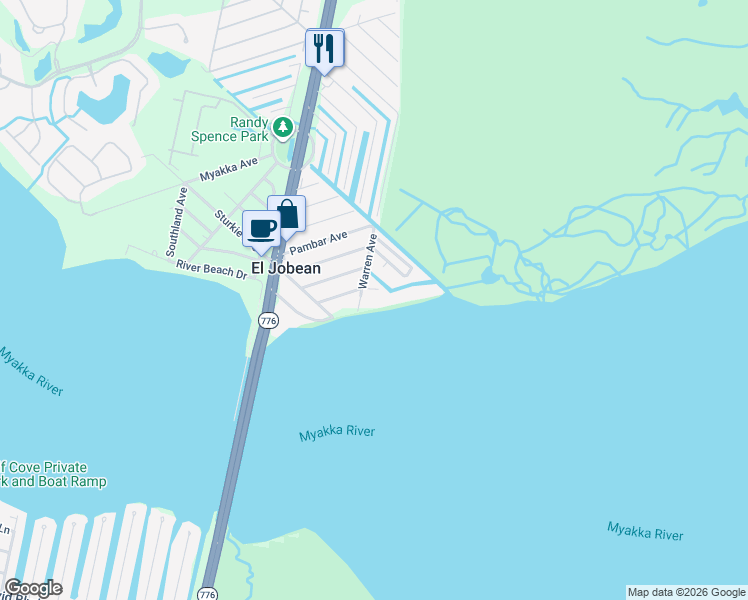 map of restaurants, bars, coffee shops, grocery stores, and more near 4393 Warren Avenue in Port Charlotte