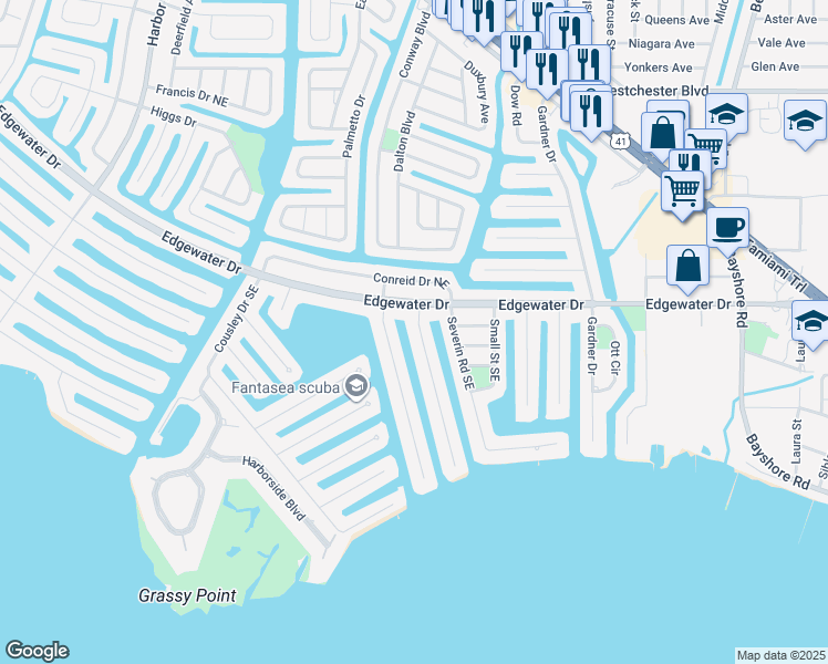 map of restaurants, bars, coffee shops, grocery stores, and more near 118 Bangsberg Road Southeast in Port Charlotte
