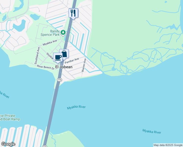 map of restaurants, bars, coffee shops, grocery stores, and more near 14555 Armada Road in Port Charlotte