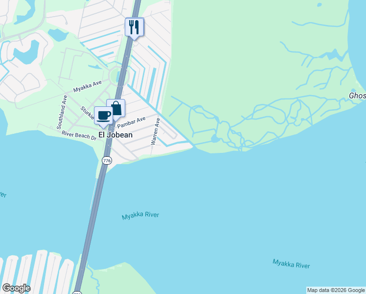 map of restaurants, bars, coffee shops, grocery stores, and more near 4410 Warren Avenue in Port Charlotte
