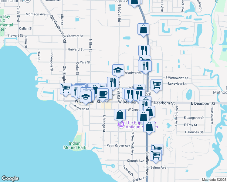 map of restaurants, bars, coffee shops, grocery stores, and more near 67 North Maple Street in Englewood
