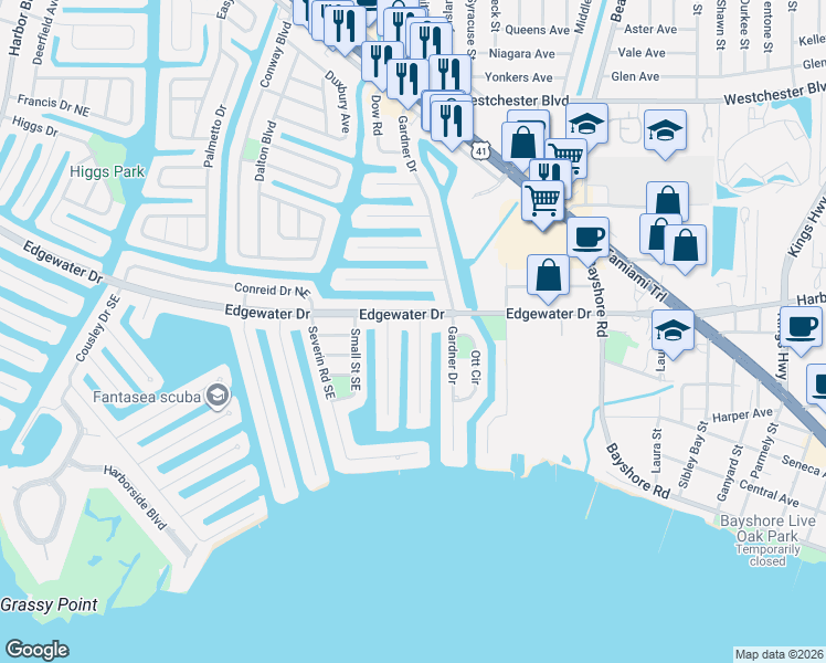 map of restaurants, bars, coffee shops, grocery stores, and more near 101 Roselle Court in Port Charlotte