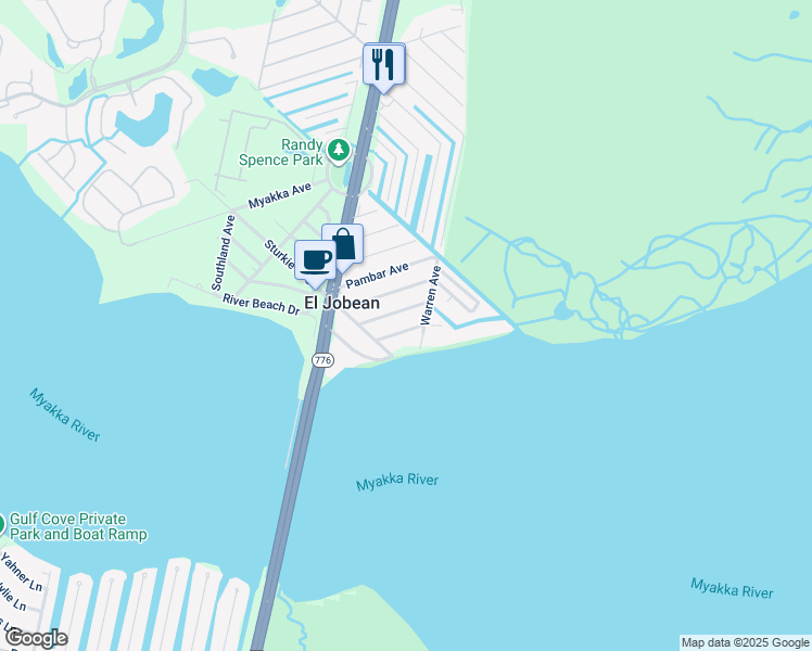 map of restaurants, bars, coffee shops, grocery stores, and more near 4393 Warren Avenue in Port Charlotte